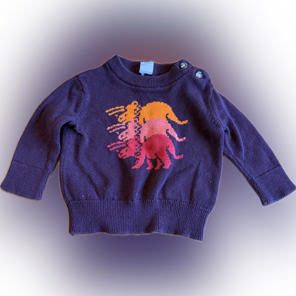 GAP Kids Purple Sweater with Colorful Dinosaur Design